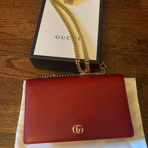 Gucci authentic red leather wallet on chain